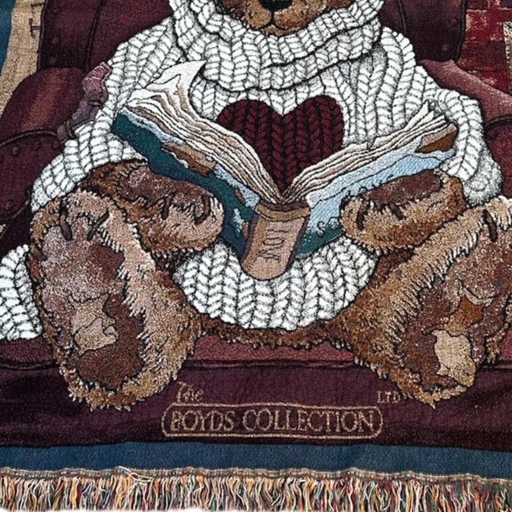 Boyds Bears Collection "How Do I Love You" Collectors Woven Tapestry Throw 50x65 - Picture 5 of 6